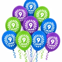 Ballonnen 9 jaar multikleur 30 cm - 10 stuks