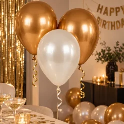 Ballonnen parelmoer wit/goud 30cm - 20 stuks