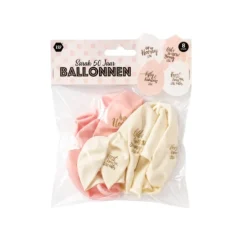 Ballonnen Sarah 50 jaar spreuken wit/roze - 8 stuks