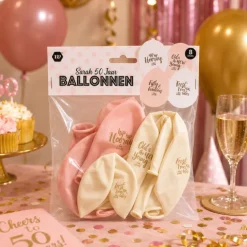 Ballonnen Sarah 50 jaar spreuken wit/roze - 8 stuks