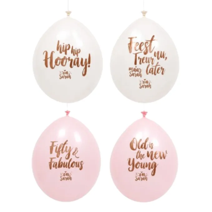 Ballonnen Sarah 50 jaar spreuken wit/roze - 8 stuks