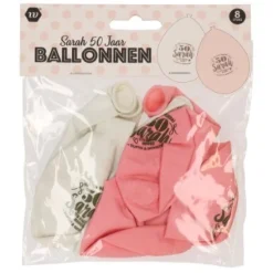 Ballonnen Sarah 50 jaar wit/roze - 8 stuks
