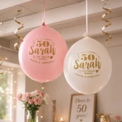 Ballonnen Sarah 50 jaar wit/roze - 8 stuks