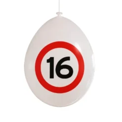 Ballonnen verkeersbord 16 jaar - 10 stuks