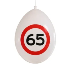 Ballonnen verkeersbord 65 jaar - 10 stuks