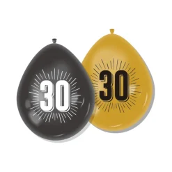 Ballonnen zwart/goud 30 - 8 stuks