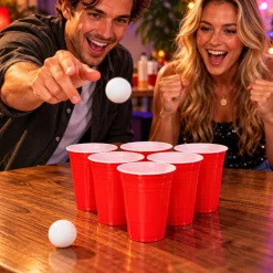 Beer Pong set - 6 bekers - rood - 2 ballen