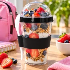 Beker yoghurt & meusli zwart/transparant