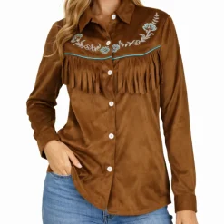 Blouse cowgirl bruin dames maat S/M