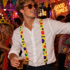 Bretels clown stippen meerkleurig