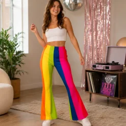 Broek flared regenboog dames maat L/XL