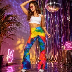Broek flared tie-dye regenboog dames - S/M
