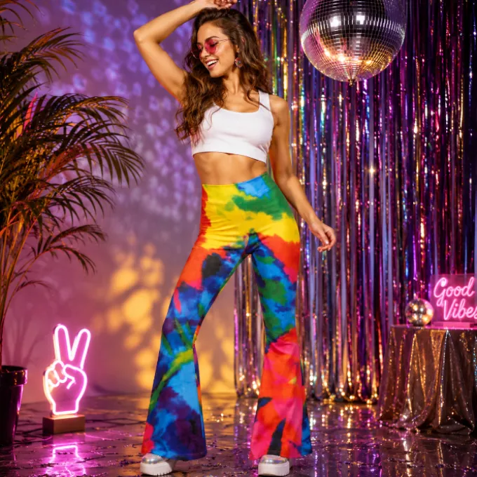 Broek flared tie-dye regenboog dames - S/M