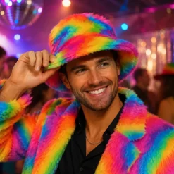 Bucket hoed regenboog fluffy