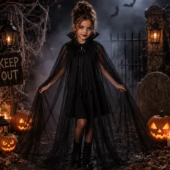 Cape Halloween zwart kindermaat