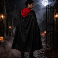 Cape Halloween zwart/rood maat M