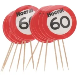 Cocktailprikkers verkeersbord 60 jaar - 12 stuks