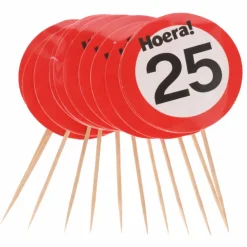 Cocktailprikkers verkeersbord 25 jaar - 12 stuks
