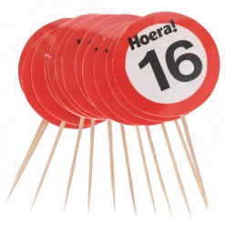 Cocktailprikkers verkeersbord 16 jaar - 12 stuks