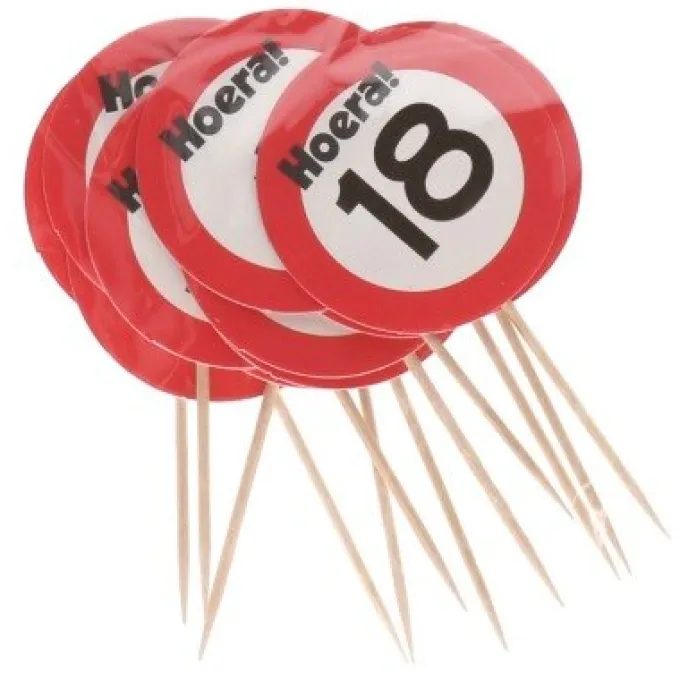 Cocktailprikkers verkeersbord 18 jaar - 12 stuks