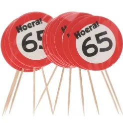 Cocktailprikkers verkeersbord 65 jaar - 12 stuks