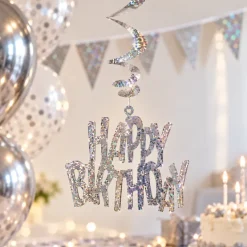 Decoratie happy birthday zilver
