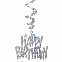 Decoratie happy birthday zilver