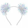 Diadeem pompom holografisch wit