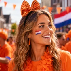 Diadeem strik pailletten oranje