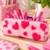 Etui pluche hartjes roze/rood