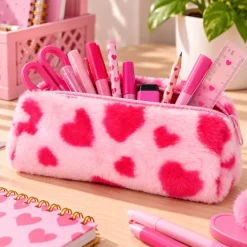 Etui pluche hartjes roze/rood