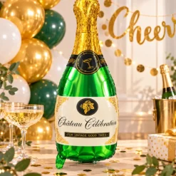 Folieballon champagnefles groen/goud - 70 x 31 cm