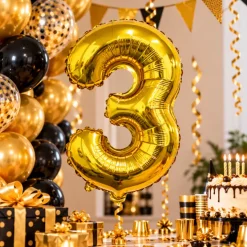 Folieballon cijfer 3 goud - 70 cm