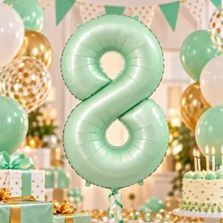Folieballon cijfer 8 mintgroen - 80 cm