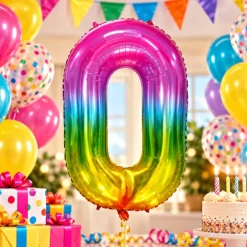 Folieballon cijfer 0 regenboog 80cm