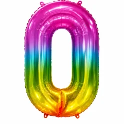 Folieballon cijfer 0 regenboog 80cm