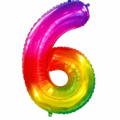 Folieballon cijfer 6 regenboog - 80 cm