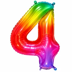 Folieballon cijfer 4 regenboog - 80 cm