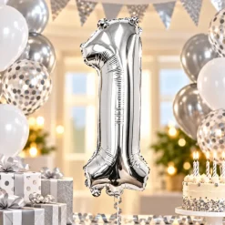 Folieballon cijfer 1 zilver 70cm