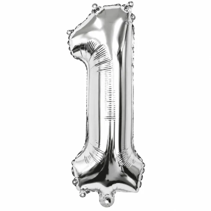 Folieballon cijfer 1 zilver 70cm