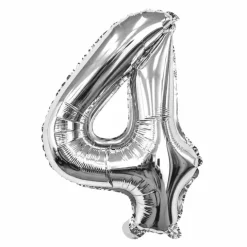 Folieballon cijfer 4 zilver - 70 cm