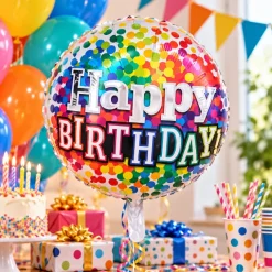 Folieballon Happy birthday rond stippen