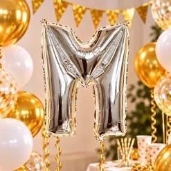 Folieballon letter M zilver - 35 cm