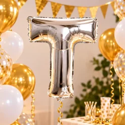 Folieballon letter T zilver - 35 cm