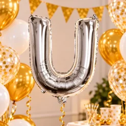 Folieballon letter U zilver - 35 cm