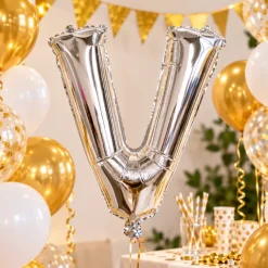 Folieballon letter V zilver - 35 cm