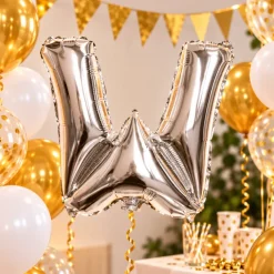 Folieballon letter W zilver - 35 cm