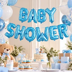 Folieballonnen slinger Babyshower blauw jongen - 40 cm