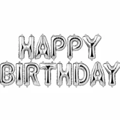 Folieballonnen slinger Happy birthday zilver 38cm