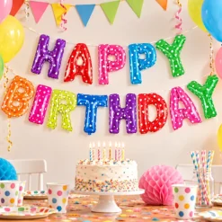 Folieballonnen slinger Happy birthday meerkleurig - 37 cm